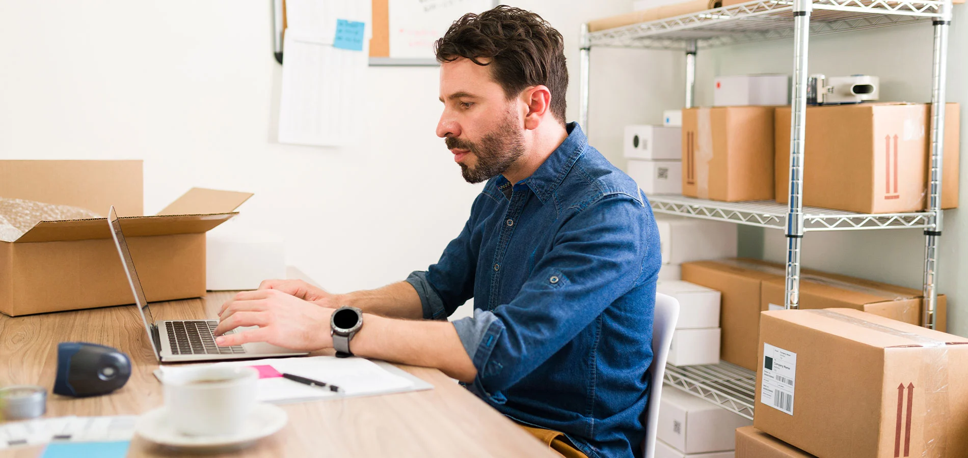 Business man posting his new products online