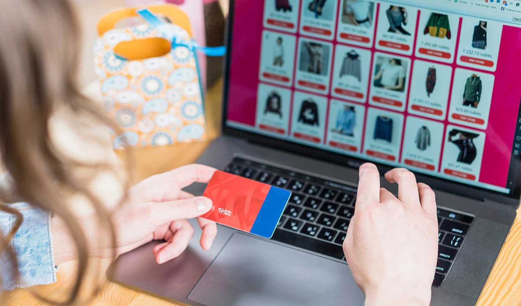 Laptop showing products in an online shopping site