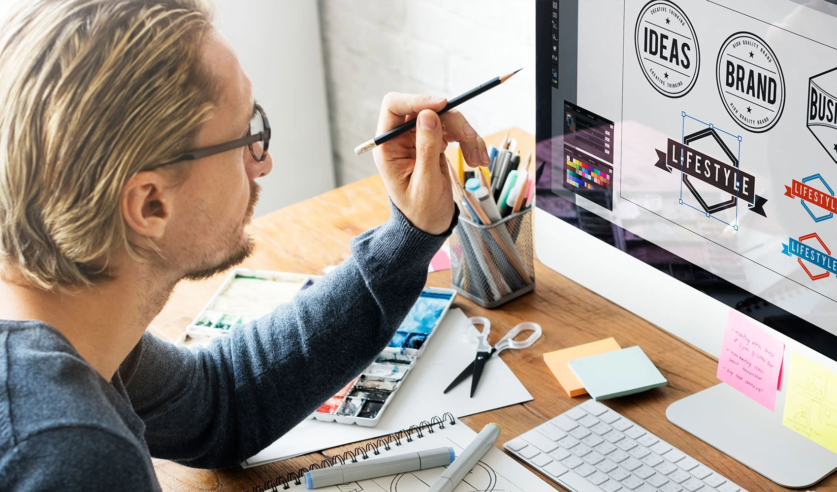 Designer photo working on a brand