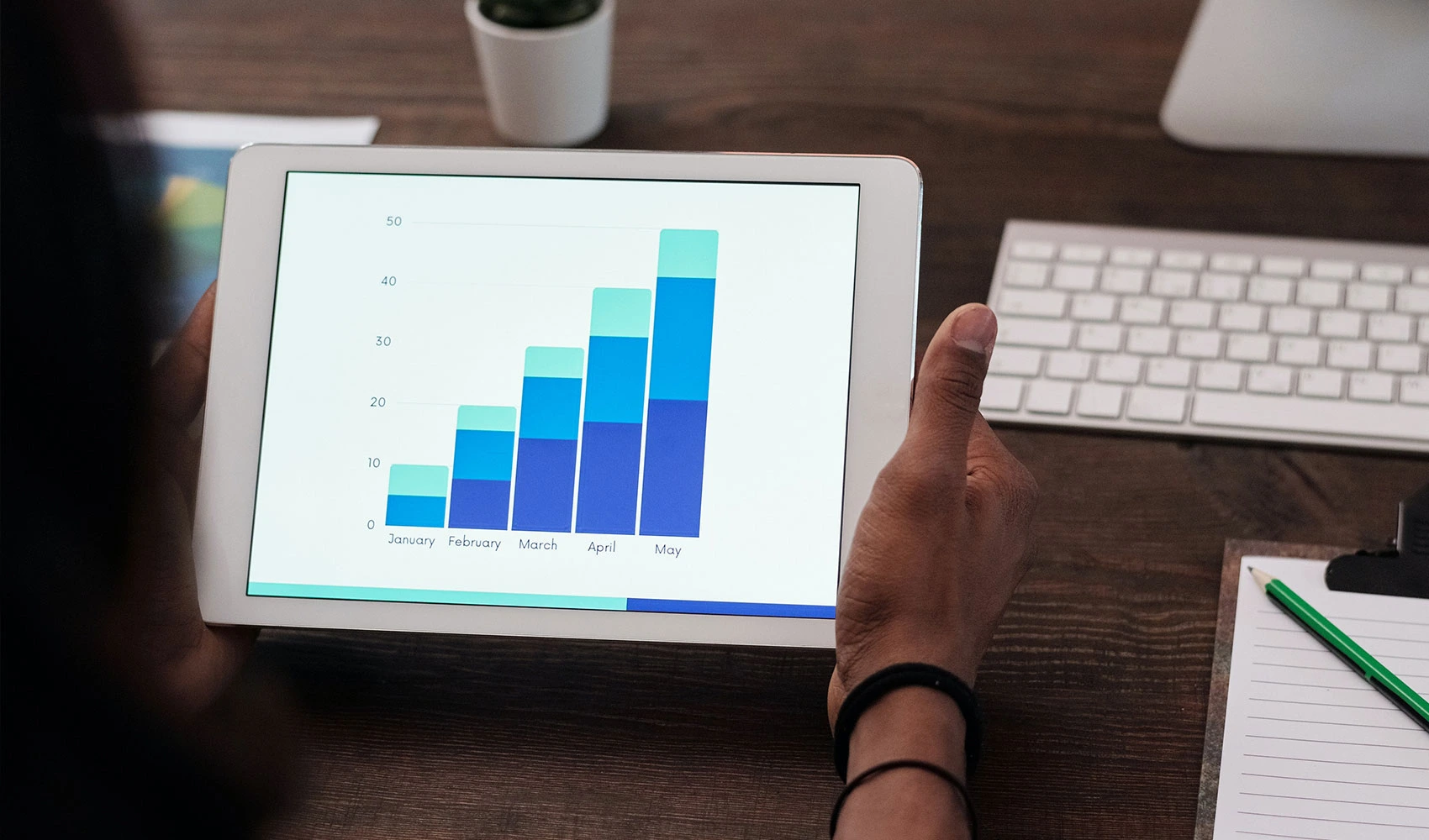 Person using white iPad