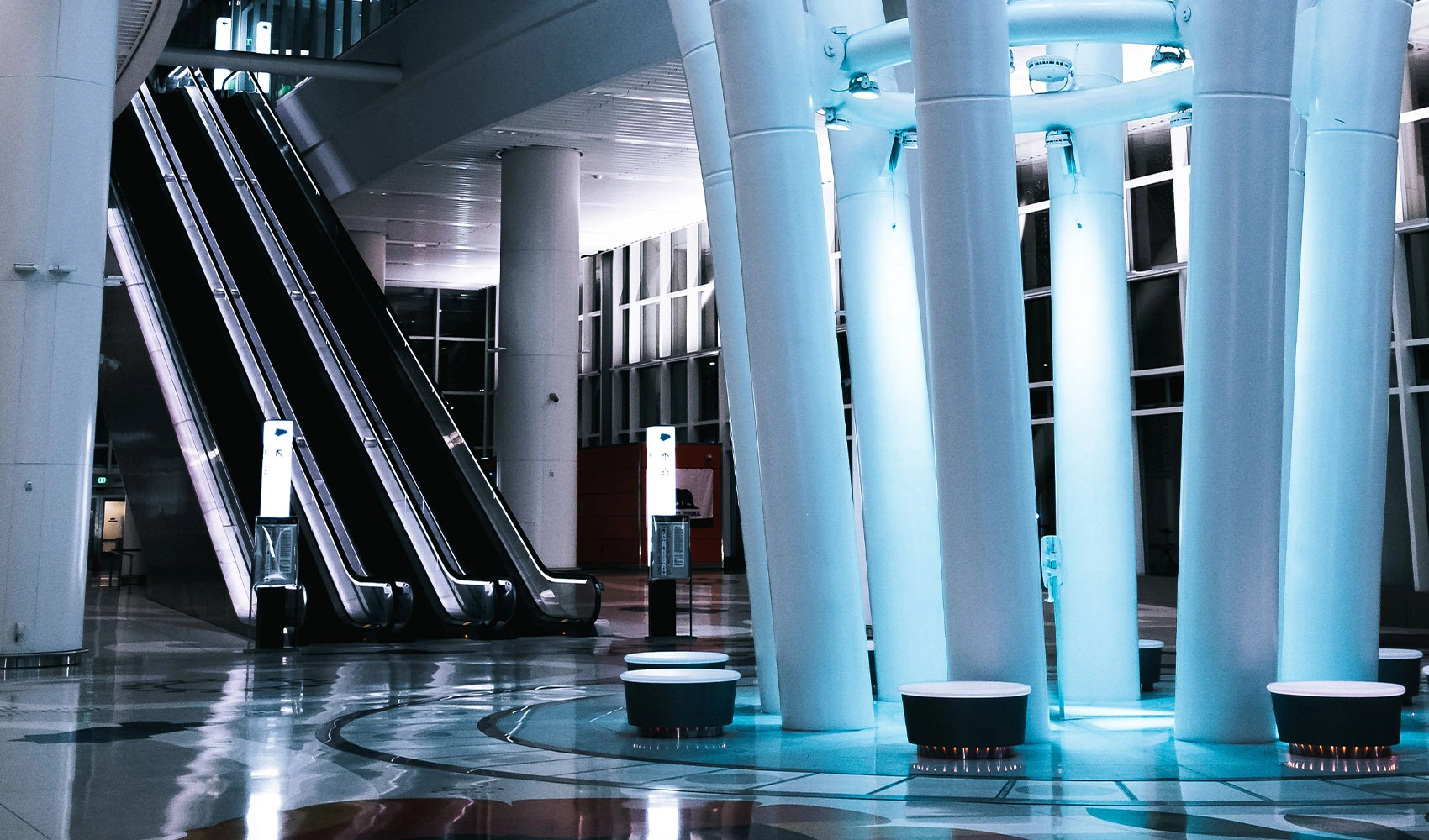 White and blue concrete building