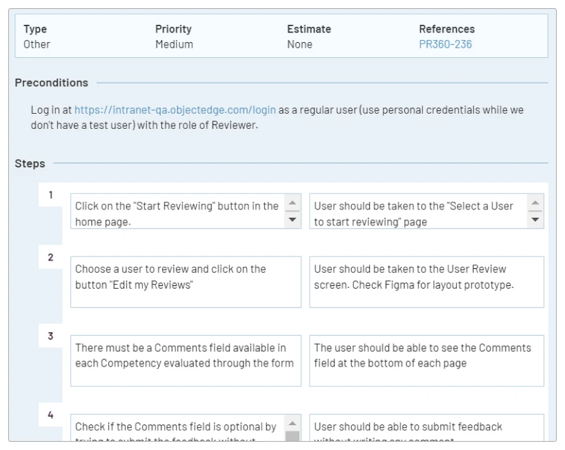 Results Example - Preconditions and Steps Graphic