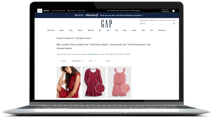 screenshot of GAP search results page