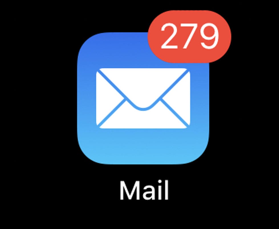 Email blasts result in unread messages, represented here by an email app icon with 279 unread messages.