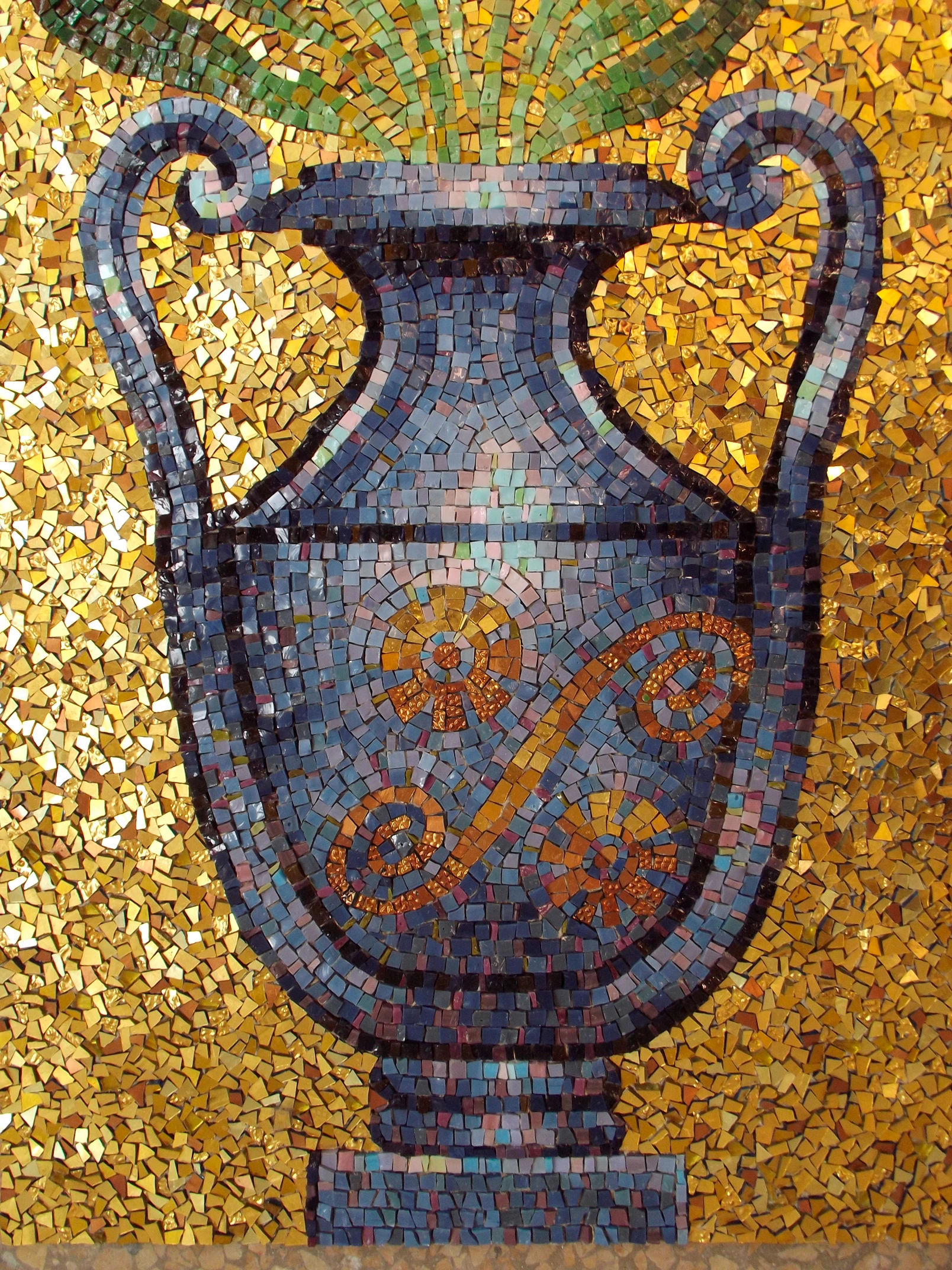 detail of a handmade mosaic in murano glass with gold