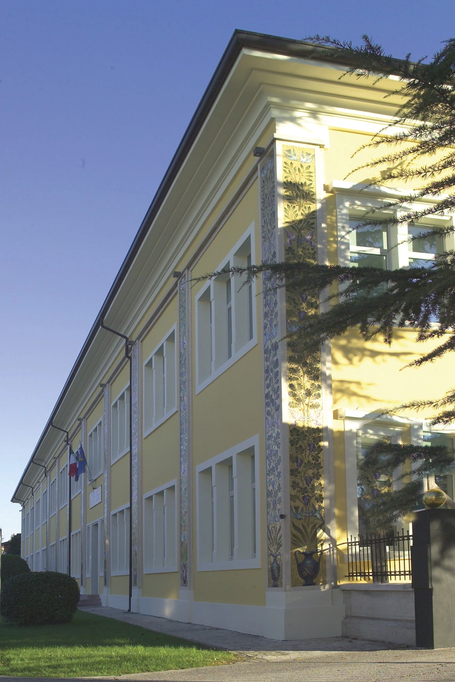 view of a building with handmade mosaics