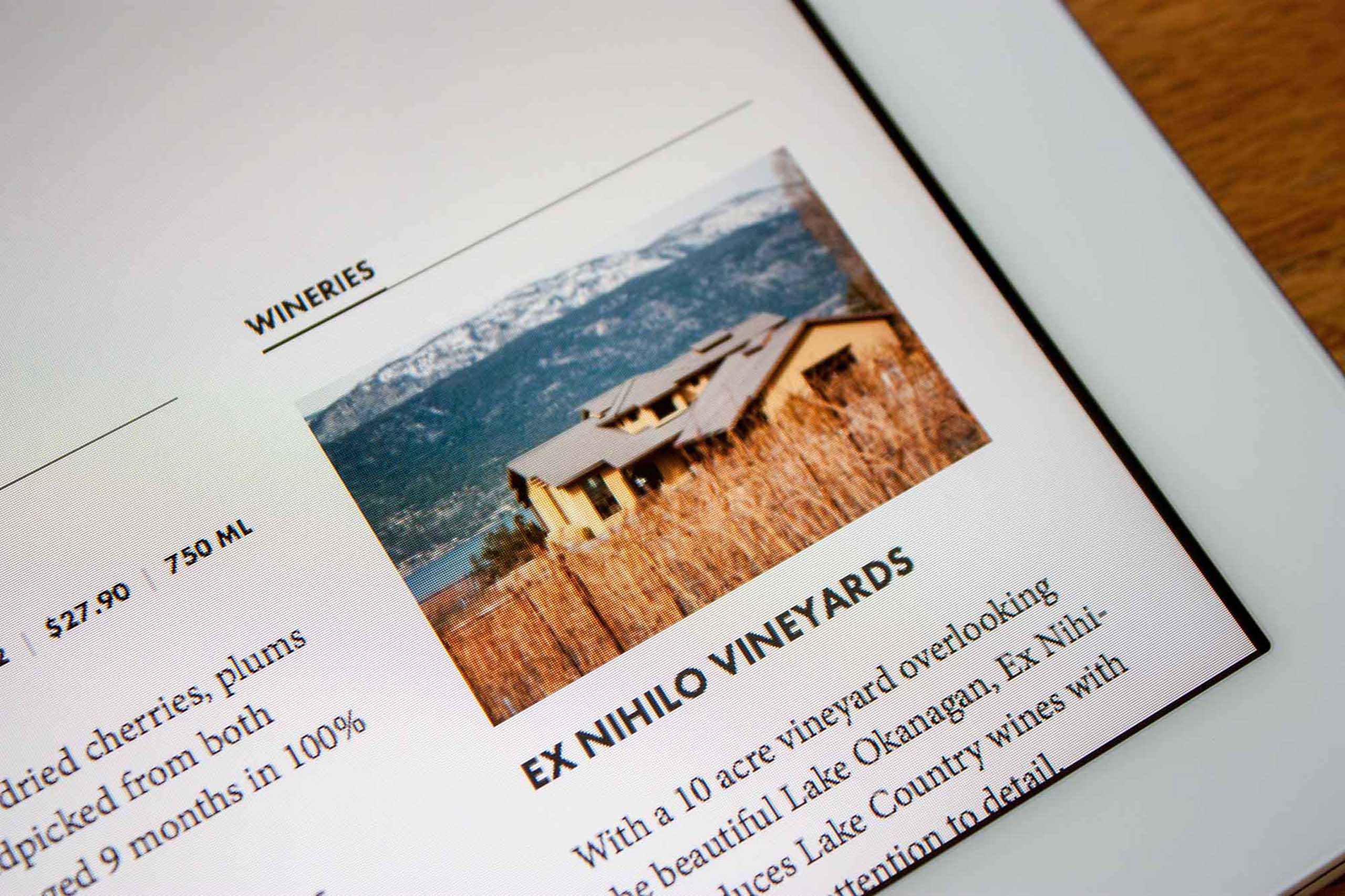 Close up of the Wineries search results focused on Ex Nihilo vineyard with a detailed description and photo of the wineyard home — by Yagnyuk.
