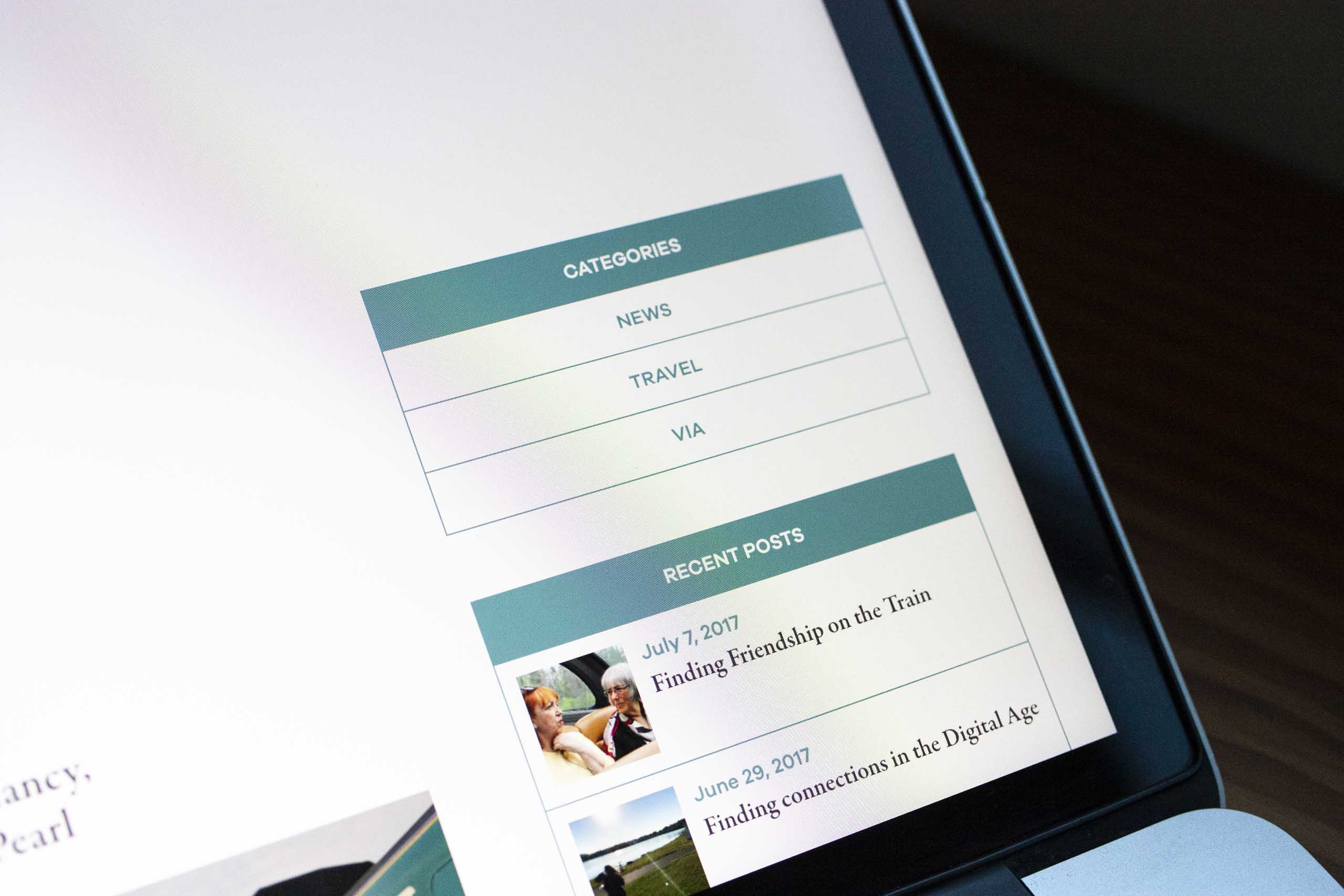 Close up photograph of categories and recent posts module on the journal page of Challenge for Change — by Yagnyuk.