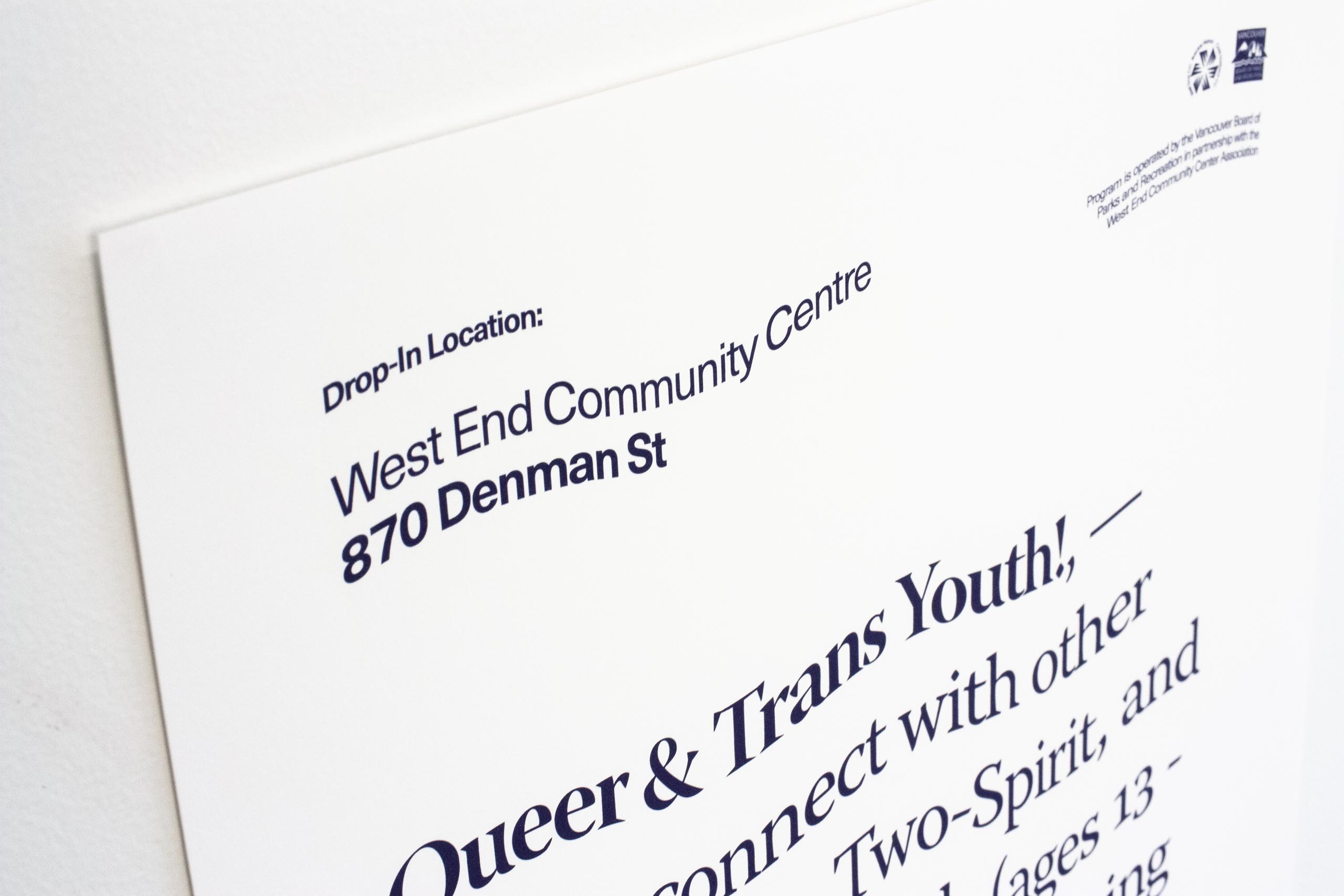 Close up of the top left of the poster showing West End Community Centre drop-in location — by Dima.