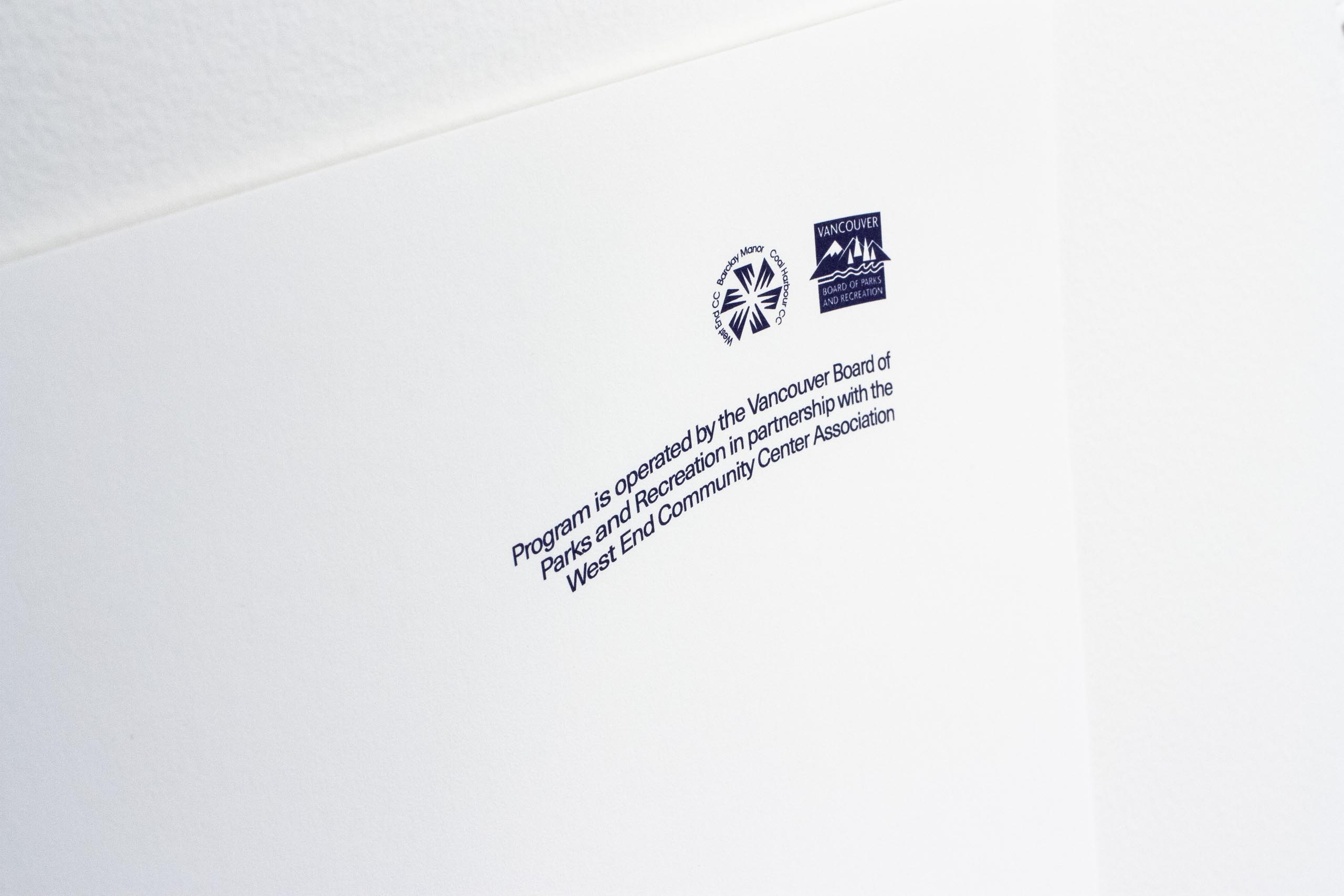 Vancouver Park Board and West End Community Centre Logos with disclaimer text set in the upper right hand corner — by Dima Yagnyuk.