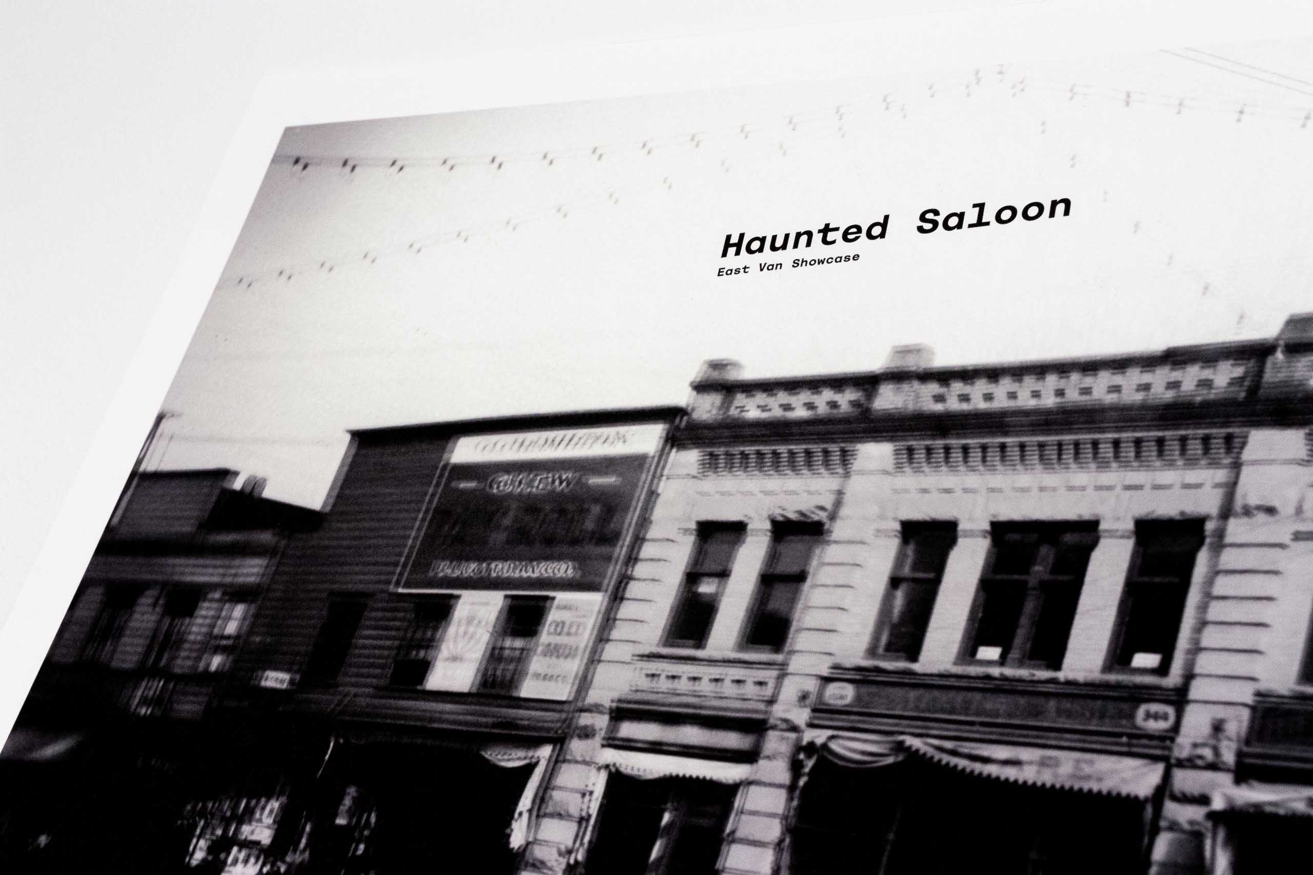 Top of the Haunted Saloon poster showing typographic details of the headline set in Rational Text and Rational Display typefaces — by Yagnyuk.