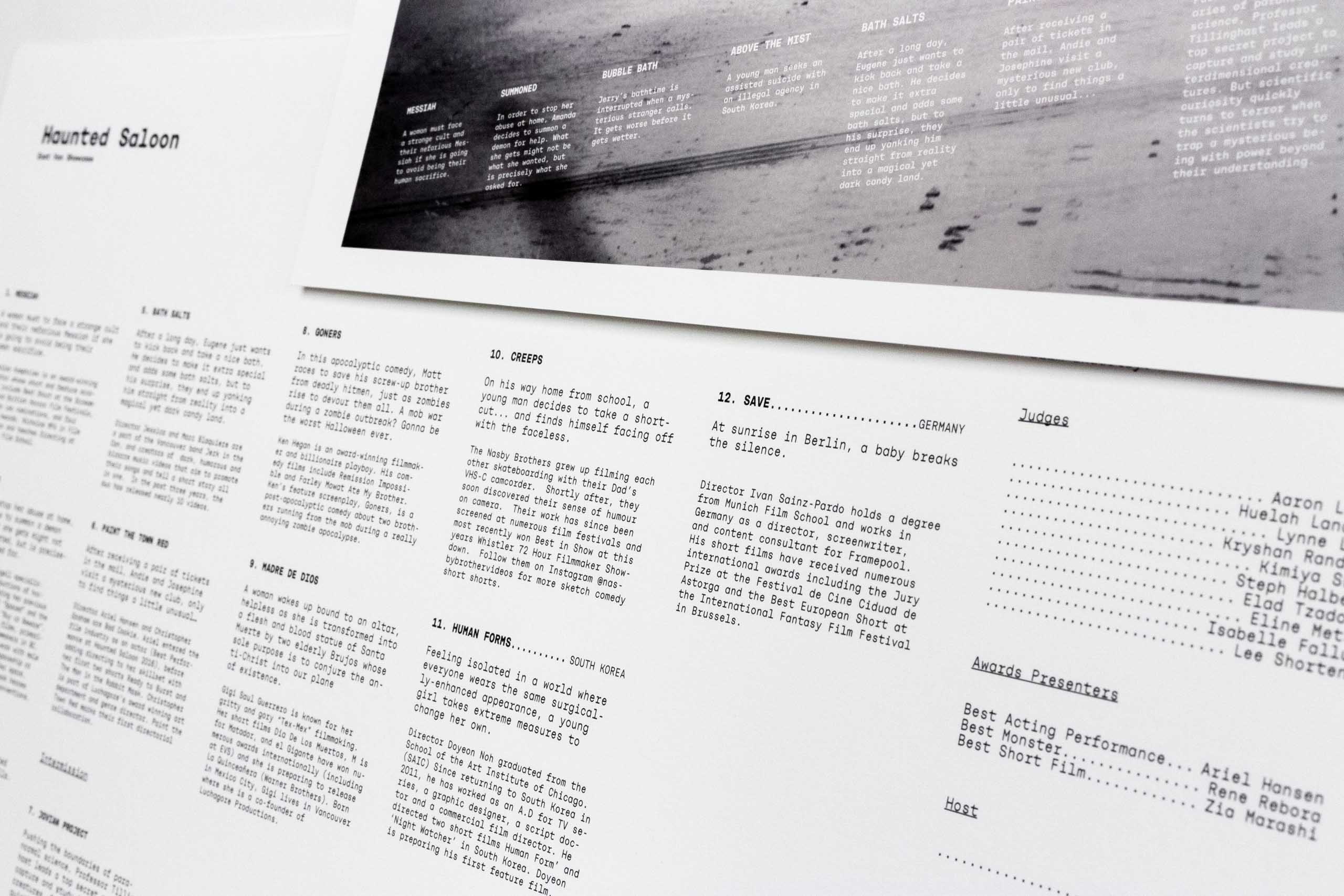 Close up of film titles and descriptions set in Rational Typeface on a grid based layout — by Yagnyuk.