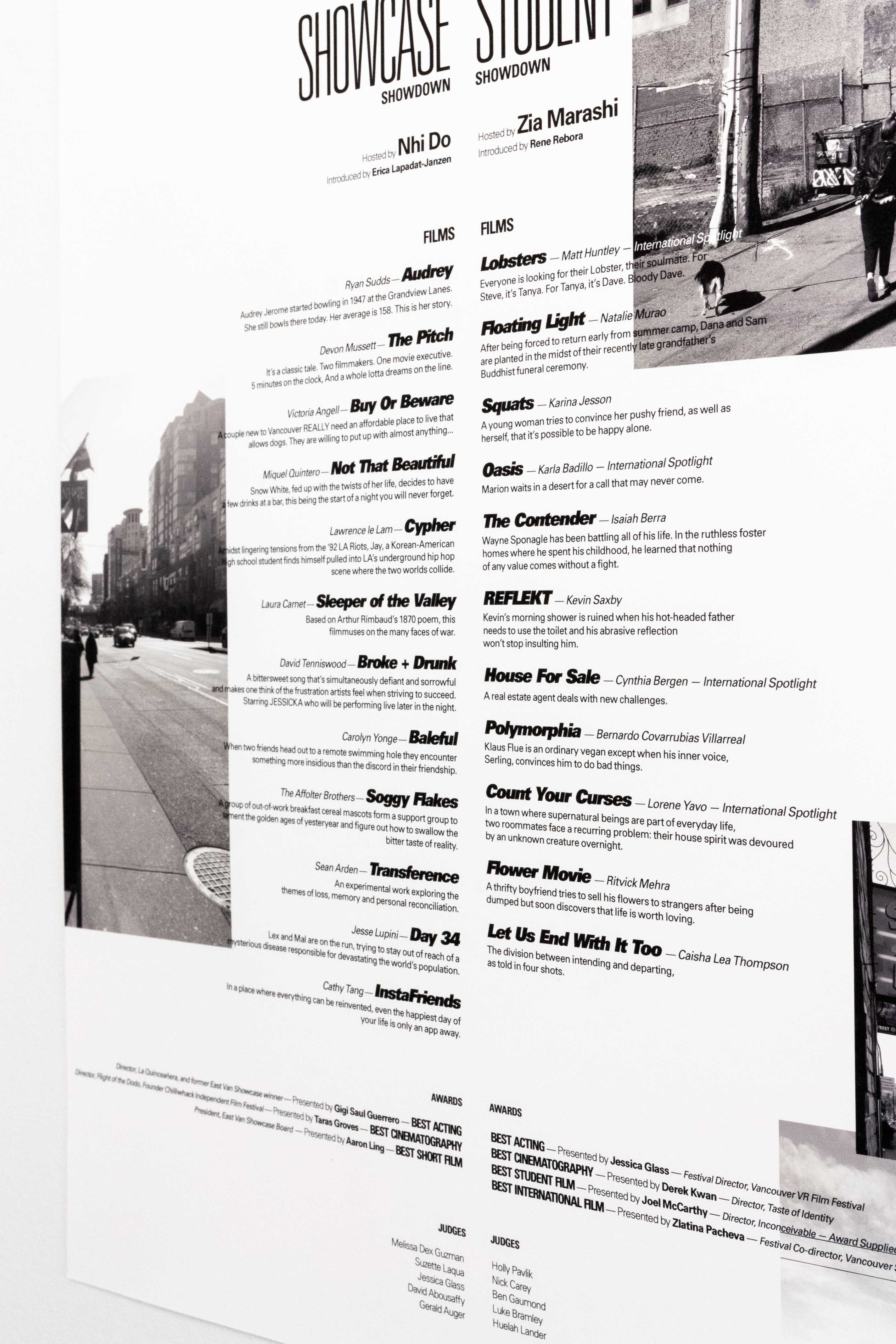 Full list of playing films in two columns set in varying weights of Univers typeface — by Yagnyuk.