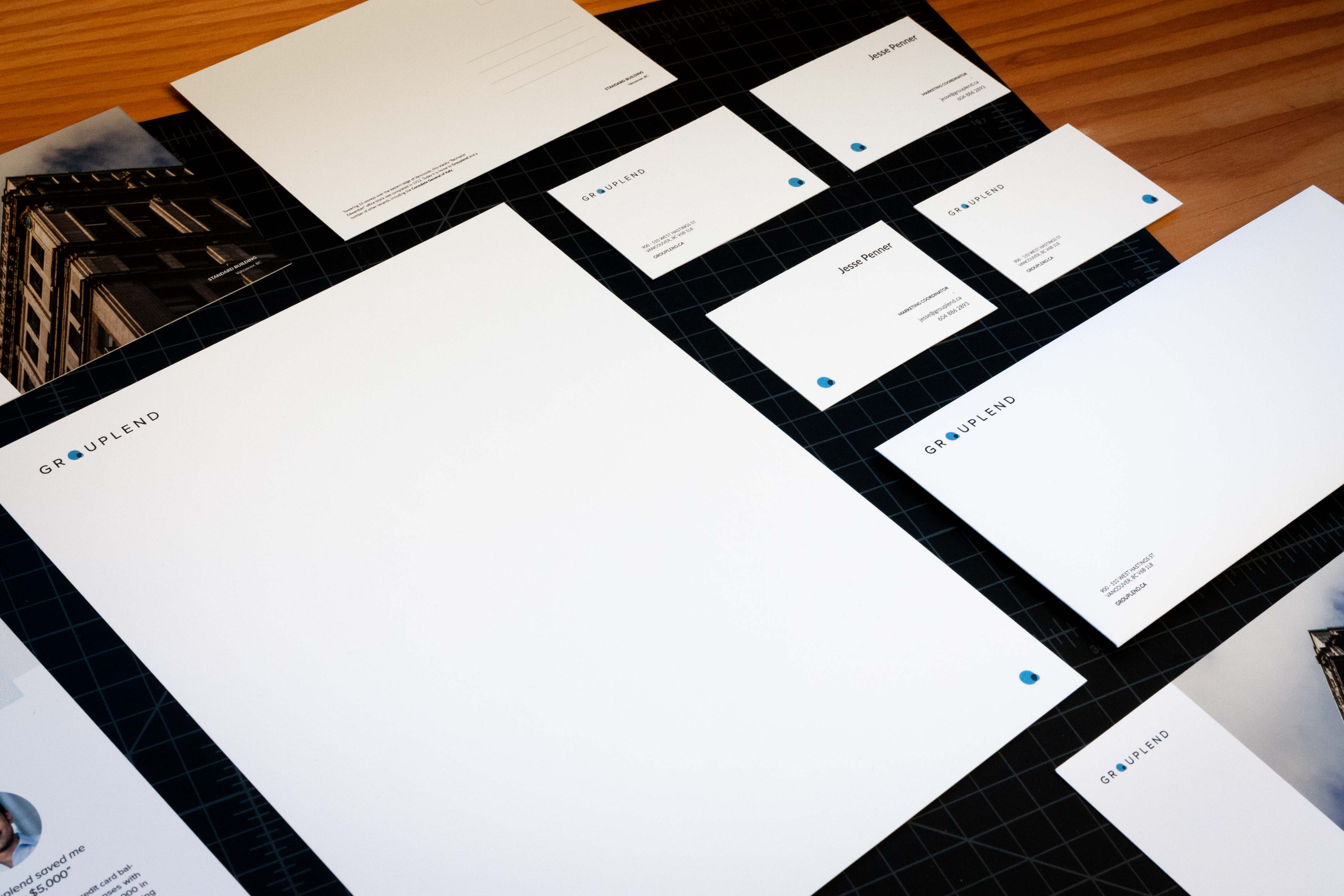 Grouplend letterhead, envelope and business cards for Marketing Coordinator featuring the venn diagram logo — by Yagnyuk.