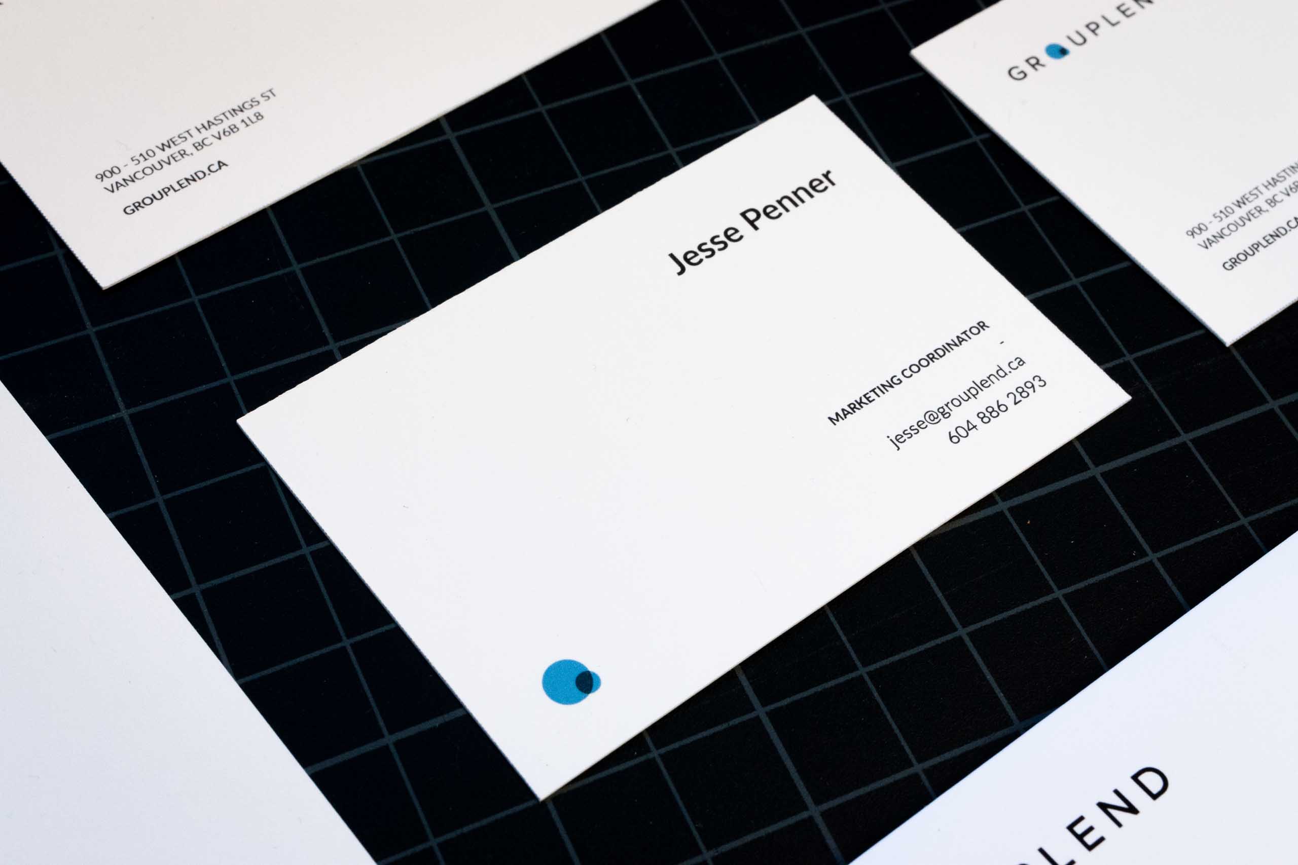 Grouplend business card individual side showing information for Marketing Coordinator — by Yagnyuk.