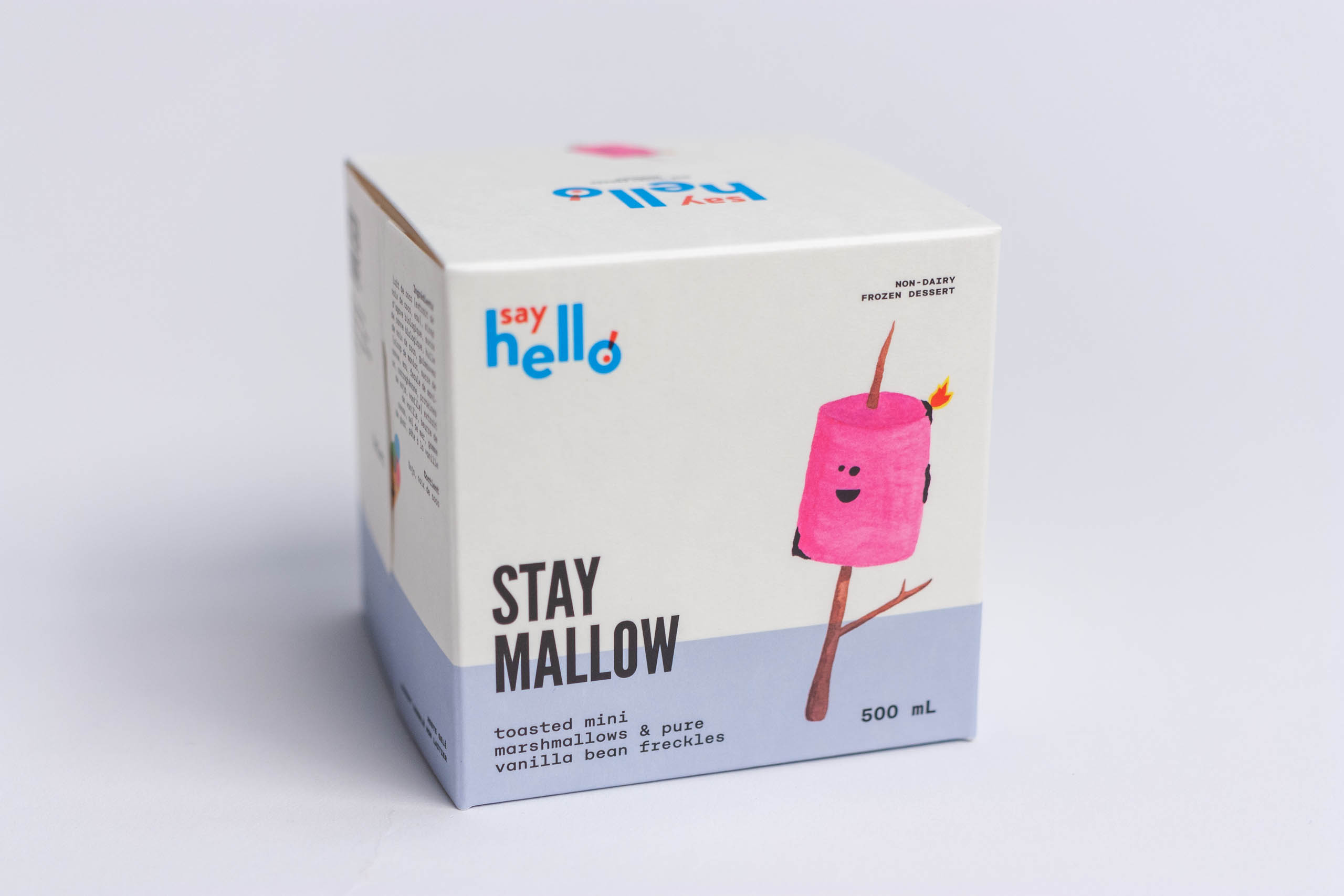 Stay Mallow cube with toasted marshmallow illustration — by Yagnyuk.