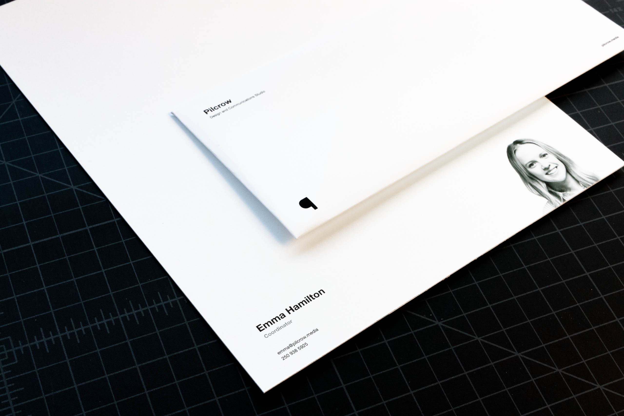 Close up of the letter head and envelope for Pilcrow Media studio coordinator — by Dima Yagnyuk.