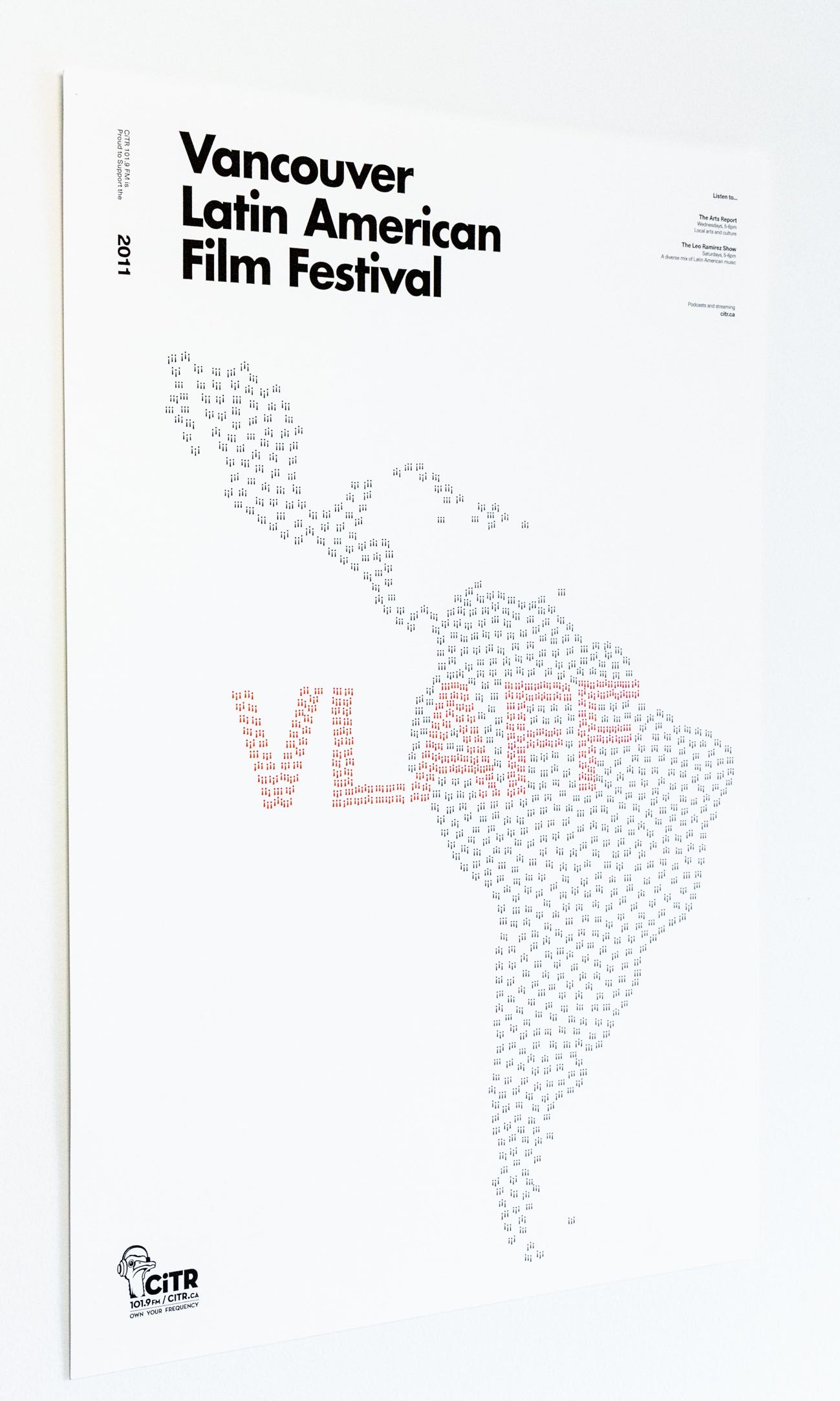 Poster using exclamation marks to form a shape of Latin America screaming out VLAFF — by Dima Yagnyuk.