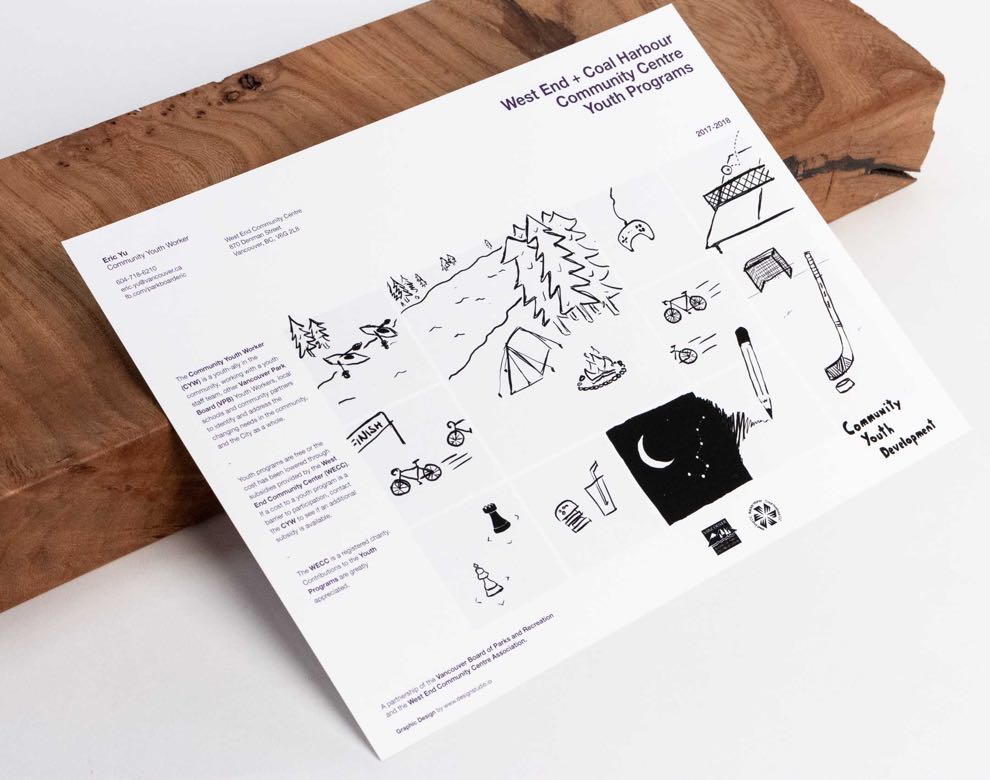 Youth Programs brochure, featuring a grid based, comic style illustrations of various activities put by the Vancouver Park Board — by Dima Yagnyuk.