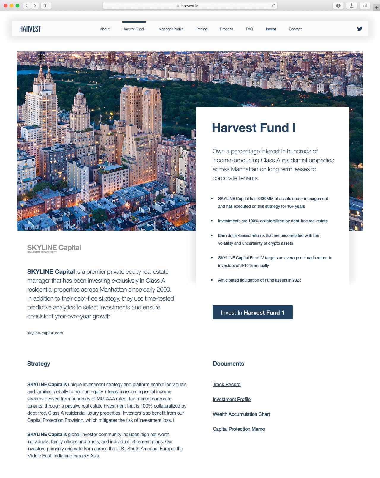 Harvest Real Estate Cryptocurrency Website featuring clean typography and high resolution city photography for a premium real estate feel— by Yagnyuk.