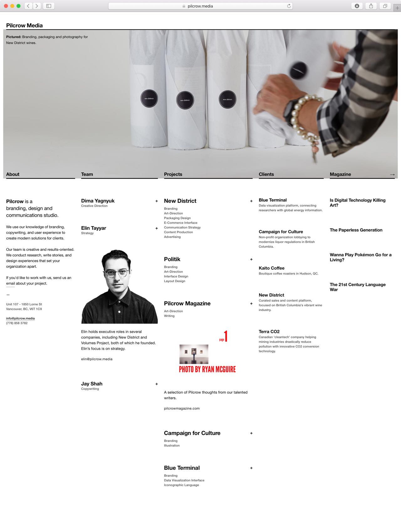 Pilcrow Media website built on five column grid, for about with unified line height set in Helvetica Neue for — by Dima Yagnyuk.