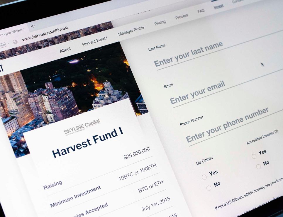 Close up of the Harvest Funds sign up interface — by Dima Yagnyuk.