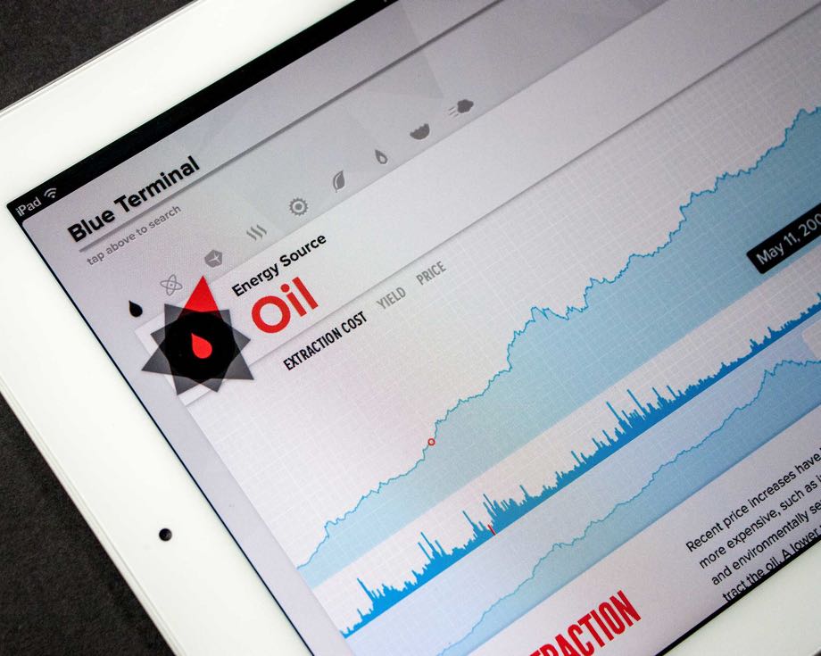 Blue Terminal data focused energy visualization interface for Oil research — by Dima.