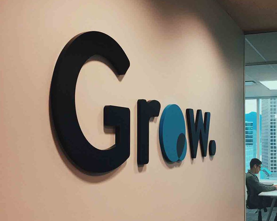 Grow financial physical sign at the Vancouver location.