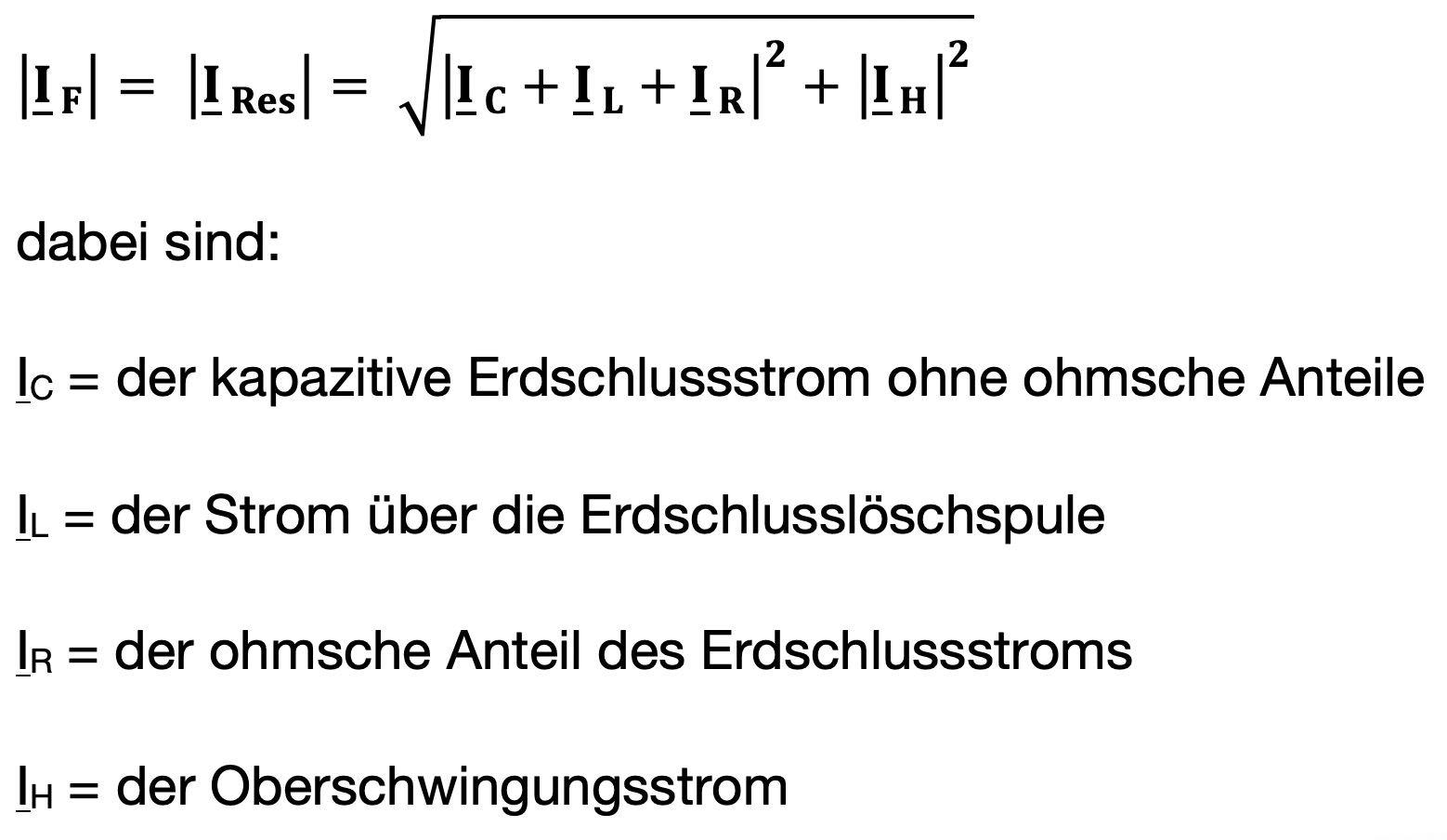 Sternpunktbehandlung, gelöschtes Netz, kompensiertes Netz, Petersenspule, Petersonspule, Erdschlussdrossel, Löschspule, Erdschlusskompensation, kapazitiver Erdschlussstrom, Reststrom, Restwirkstrom