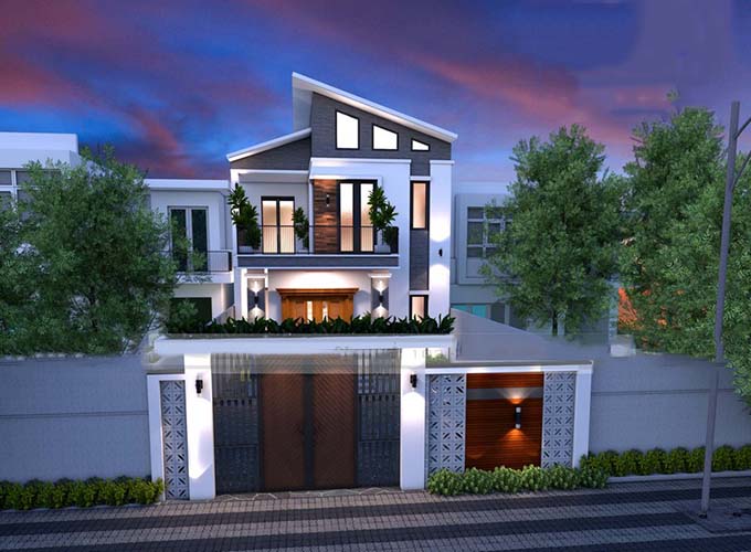 lô phố 2 tầng mái lệch đẹp lạ mắt 1 5d492b7715f2c14ffdfca8aa thiet ke nha 2 tang mai lech 7.3x17m 1