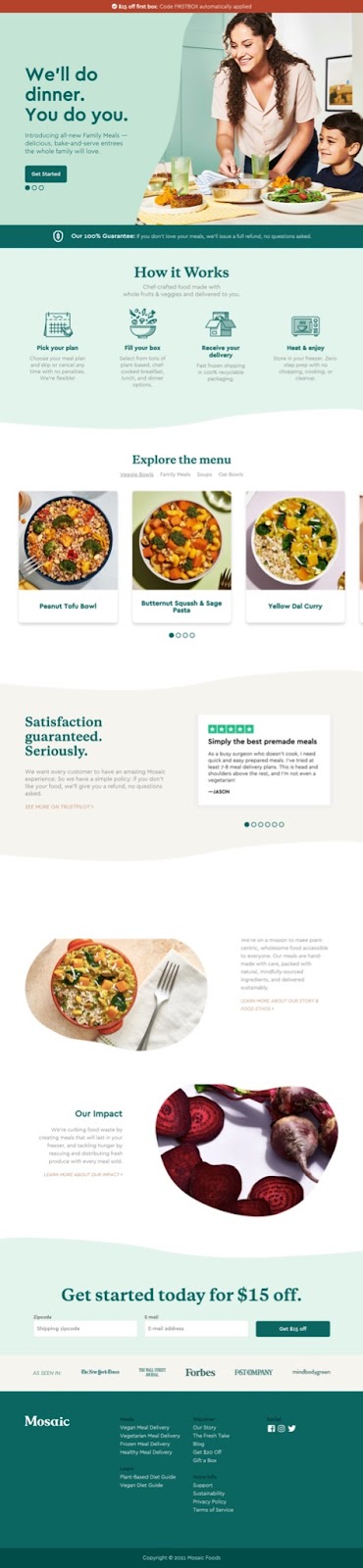 Example of Mosaic Foods' website.