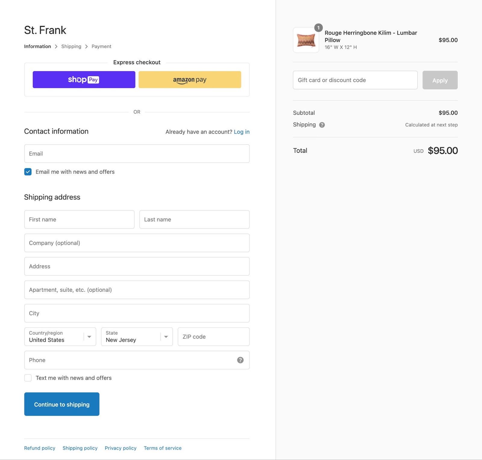 Example image of Shopify's standard checkout.