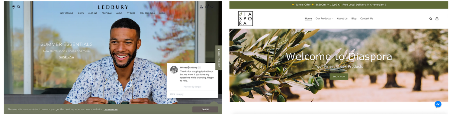 Images of Ledbury's and Diaspora's websites