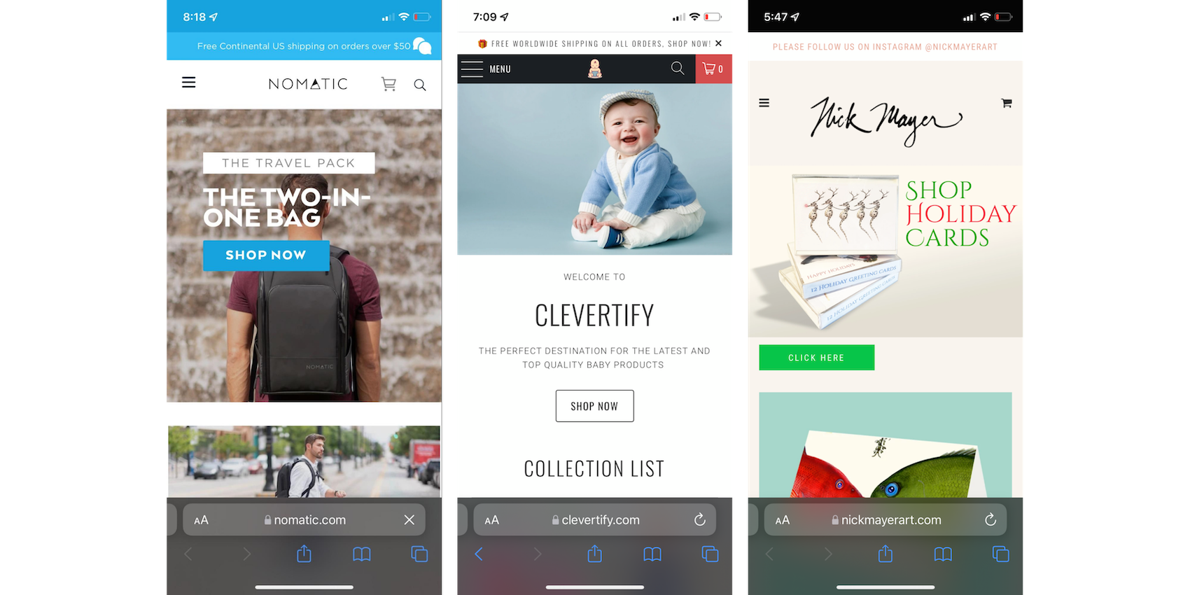 Examples of CTAs for ecommerce brands.