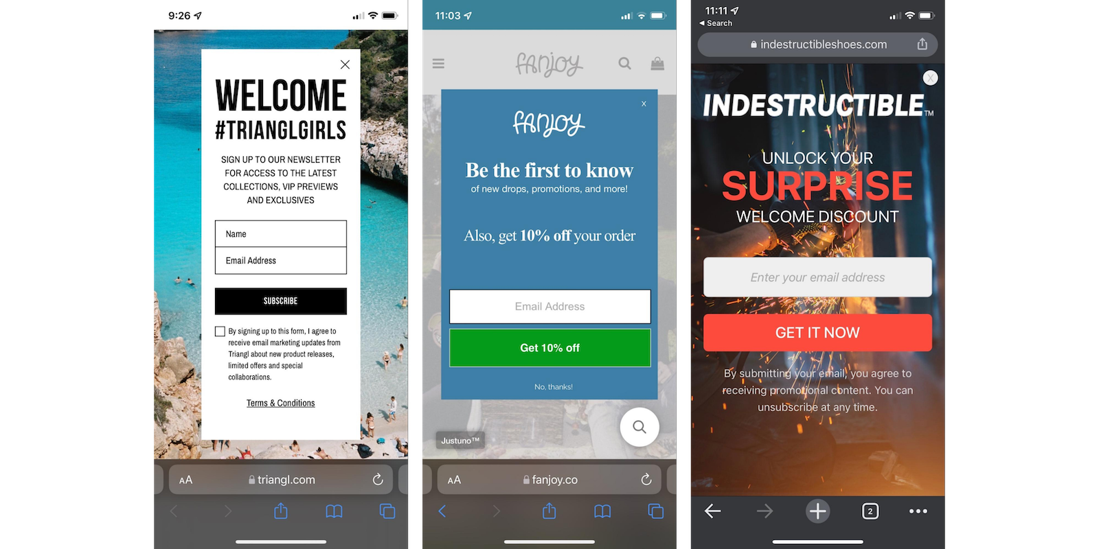 Example popups.