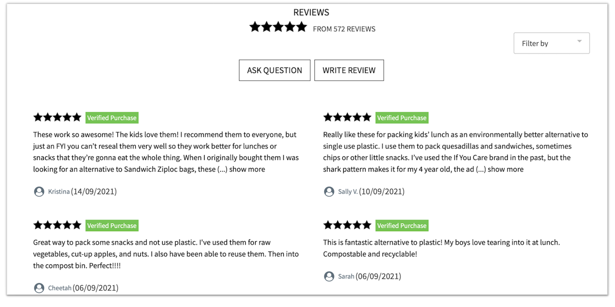 Examples of reviews from Lunchskins.