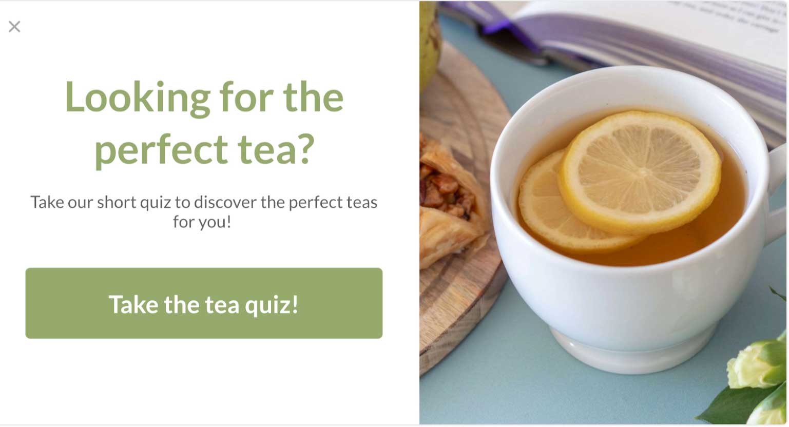 Cup and Leaf tea quiz start page