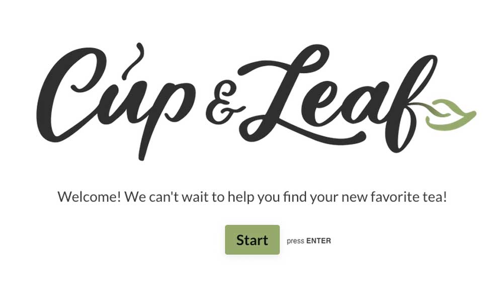 Cup and leaf quiz welcome page