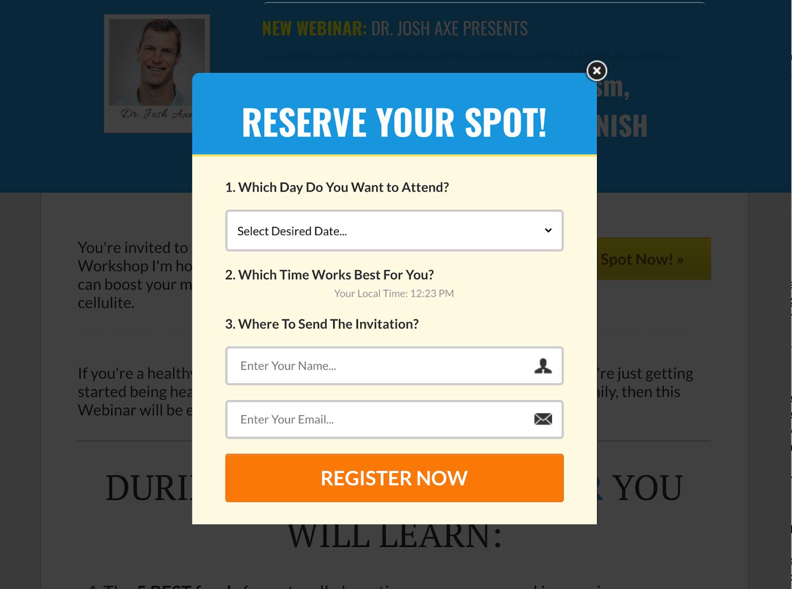 Dr. Axe Reserve Your Spot Webinar signup