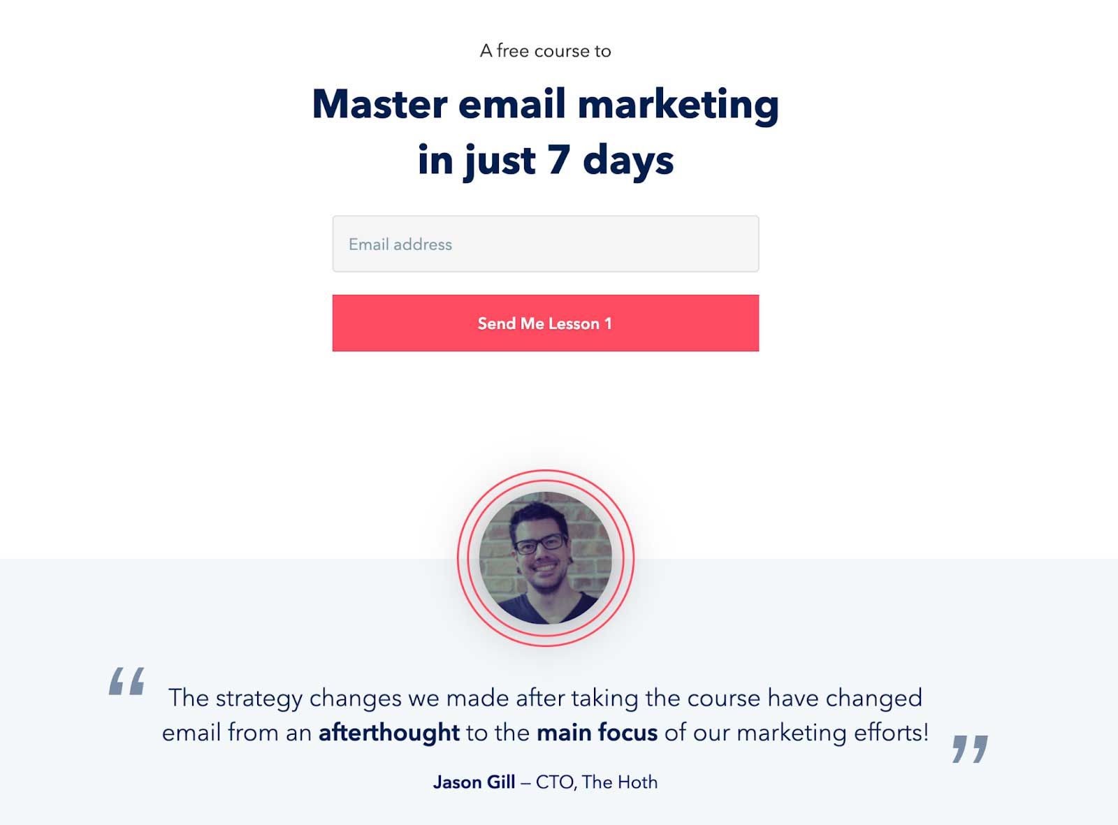 Email marketing course lead gen example