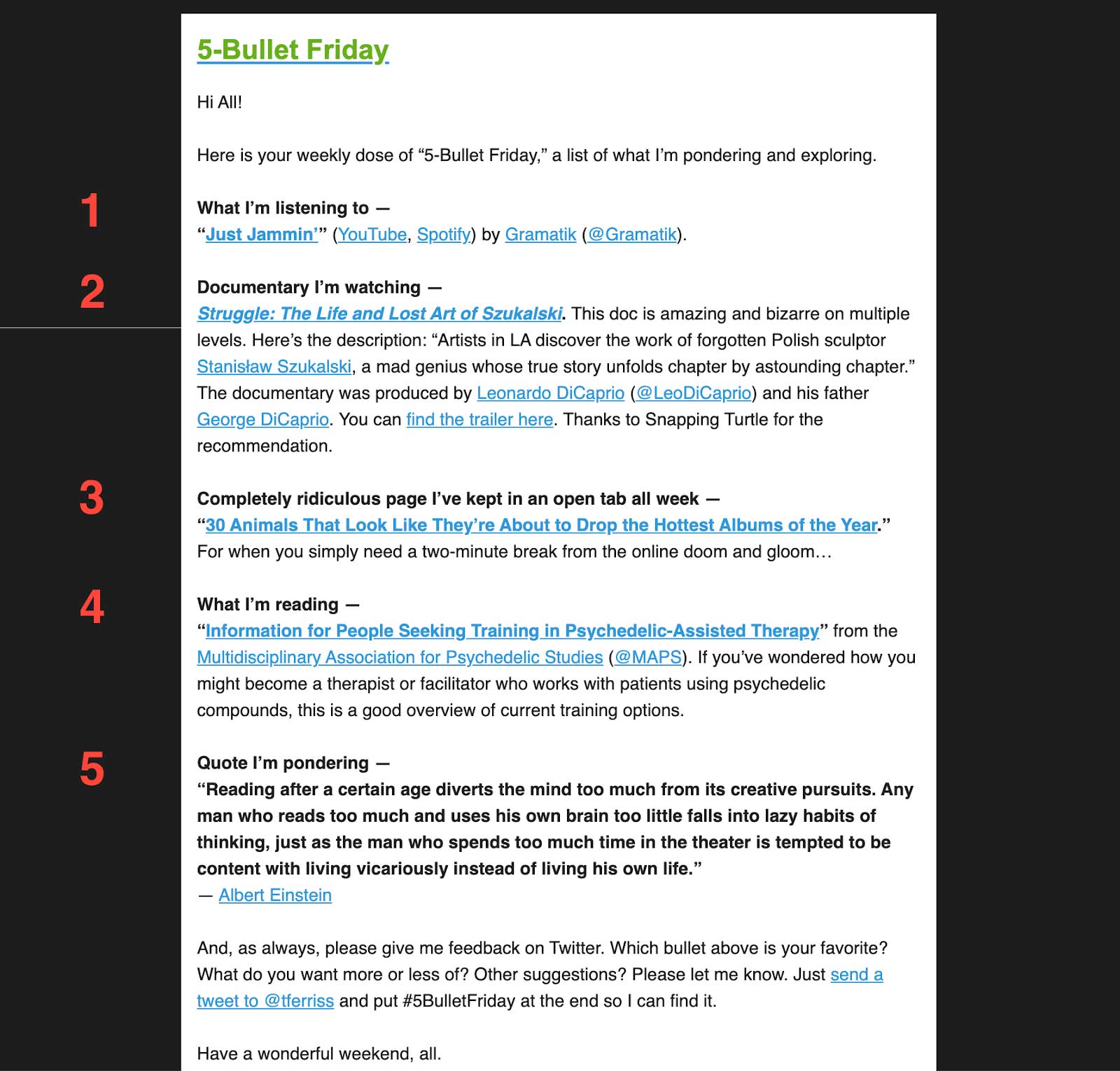 5-Bullet Friday email example