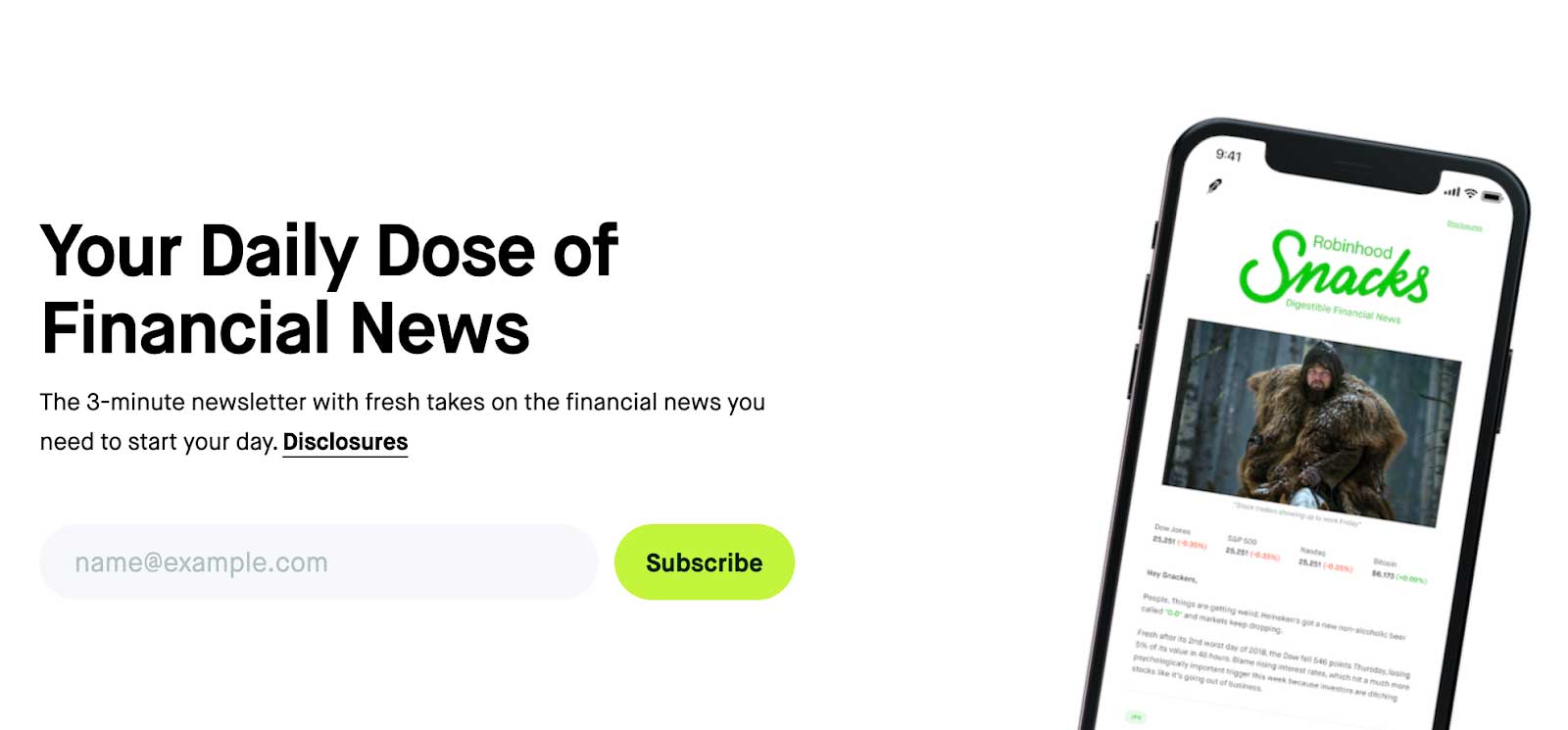 Robinhood Snacks newsletter optin