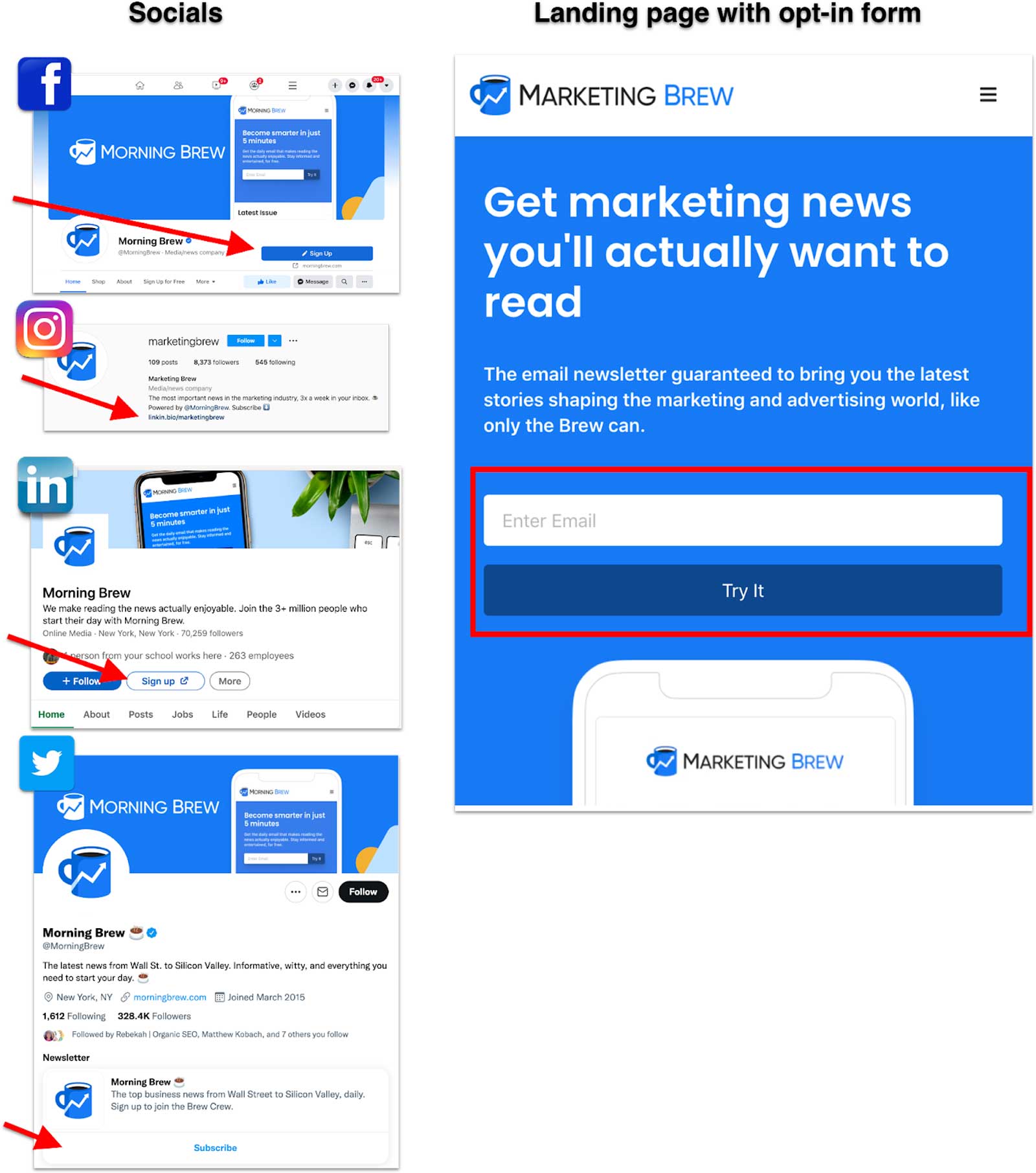 Marketing Brew social CTAs