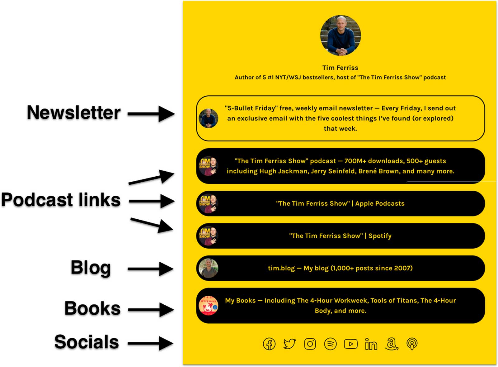 Tim Ferriss Linkn.bio example
