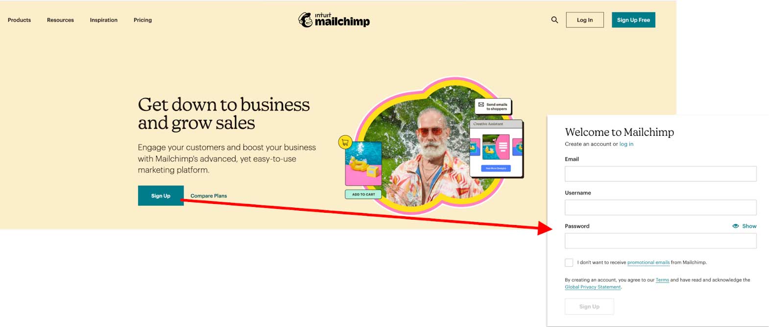 Mailchimp homepage