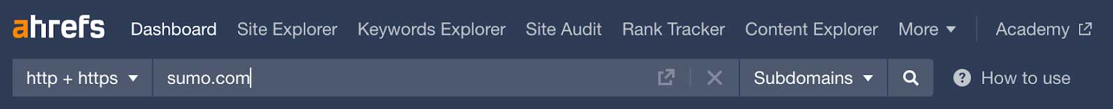 Ahrefs domain serach for Sumo.com