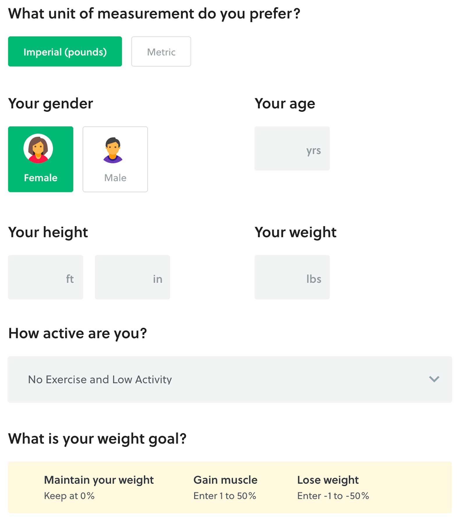 Perfect Keto - Keto Calculator questionnaire