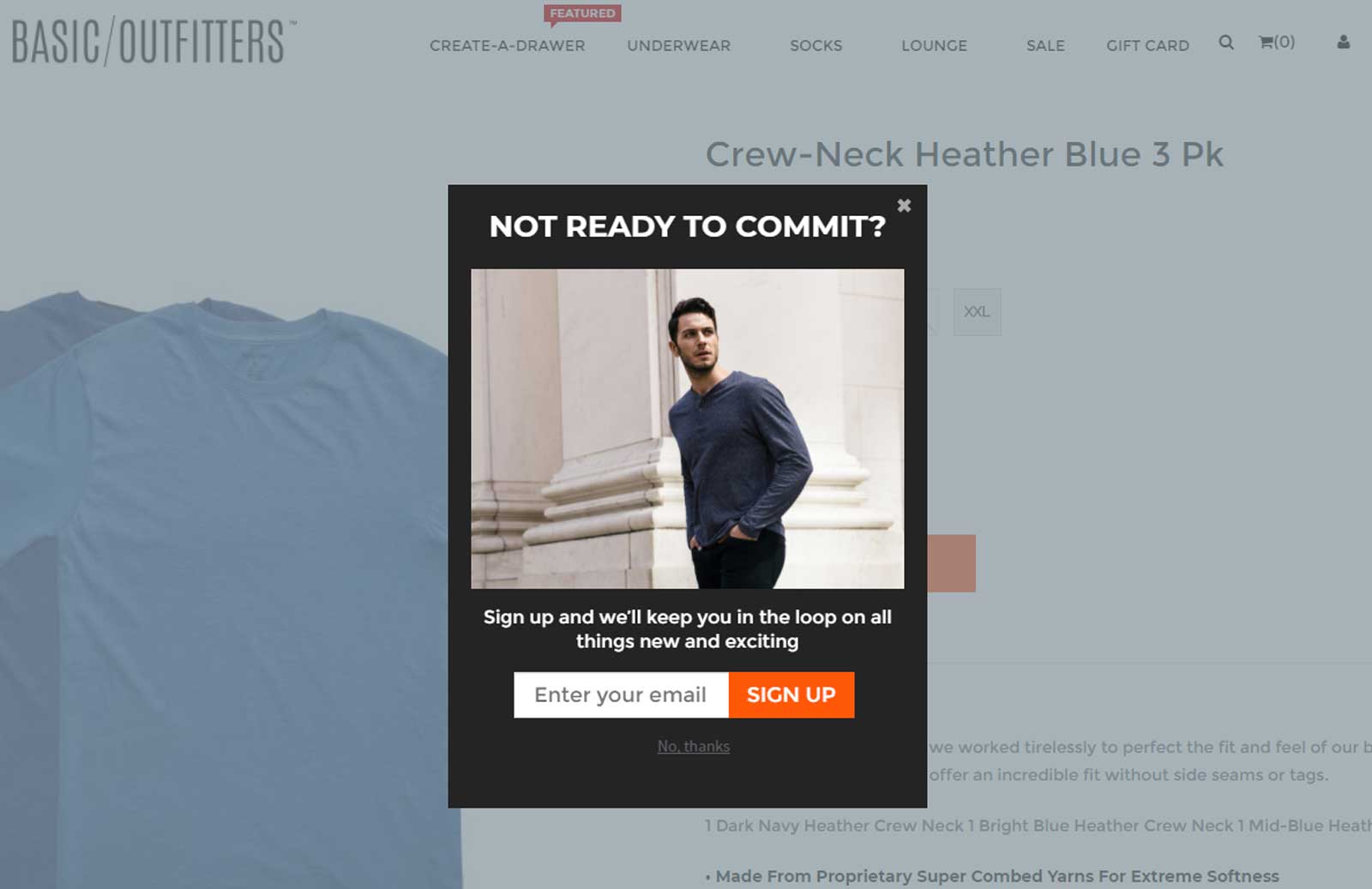 Basic Outfitters exit intent popup example