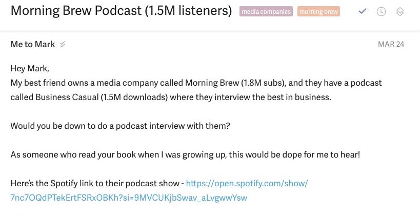 cold email example - request an interview