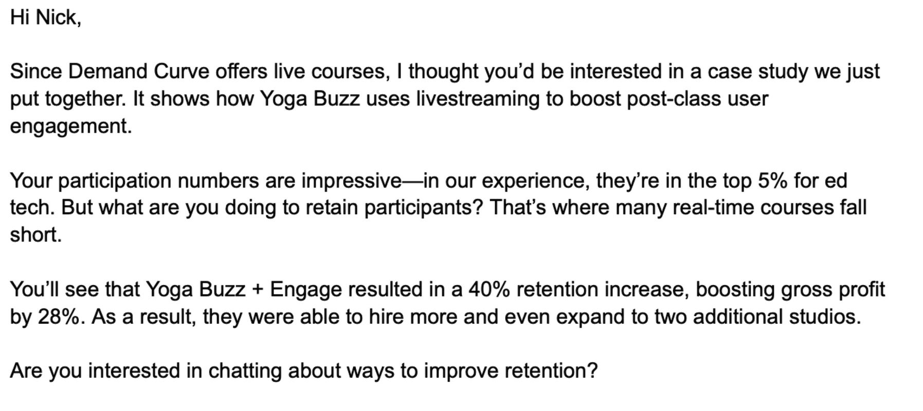 cold email example - add value